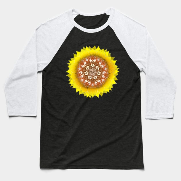Sunflower Mandala Pattern Baseball T-Shirt by mailboxdisco